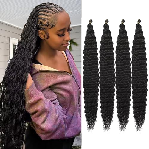 BAESITTE Deep Wave Bulk Hair For Braiding 4 Packs 32inch Soft Deep Wavy Crochet Hair Synthetic Hair Long Deep Culry Hair Bulk for Micro Braids Wet and Wavy Hair Extensions #1B Natural Black 400g