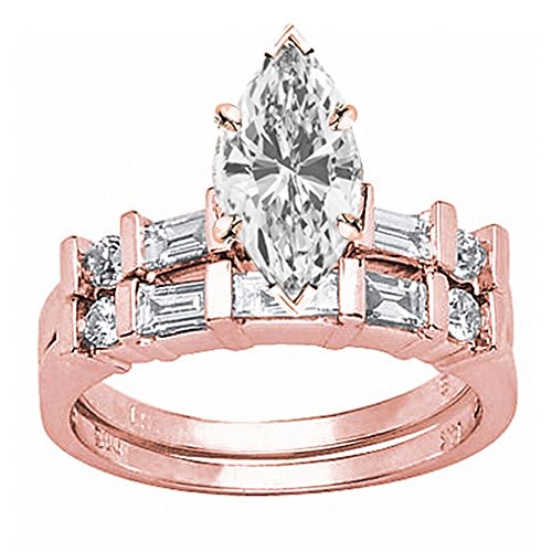 1.75 Ctw Marquise Cut Channel Set Baguette And Round 14K