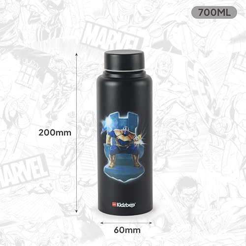 Image of CELLO Kidzbee Vortex Single Wall Steel Water Bottle For Kids 700 ml | 3D Touch & Feel Thanos Design Fridge Safe Spill Proof & Leak Proof Stainless Steel Water Bottle For School Kids, Travel & Picnic