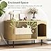 WINWY Cat Litter Box Enclosure Furniture, Fluted Hidden Litter Box Furniture with Scratching Pad, Large Wood Cat House Indoor Modern Cabinet Side End Table for Living Room, Entryway, Natural