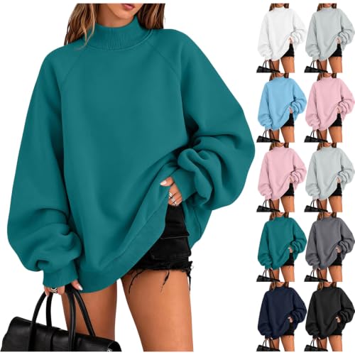 Oversized Mock Neck Sweatshirt Women Comfort Fleece Pullover Sweatshirts - image 1