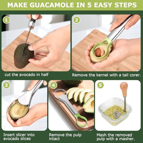 Avocado Slicer Tool,Stainless Steel Avocado Cutter Tool Set,Contains Avocado Knife,Avocado Masher and Fruit Knife,Used for Avacado Cutting and Peeling,is the Essential Masher Kitchen Tool.