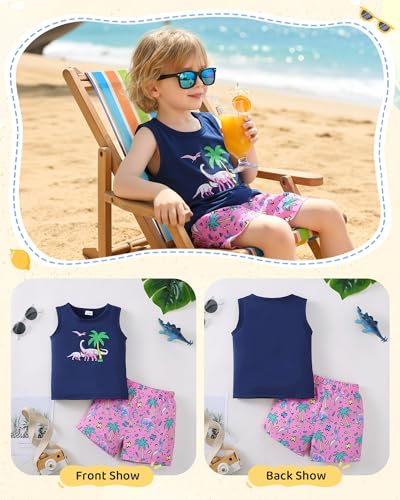 Image of NZRVAWS Toddler Baby Boy Summer Clothes 2Pcs Shorts Set Sleeveless Tank Tops Hawaiian T-Shirt Cute Boys Clothing Set