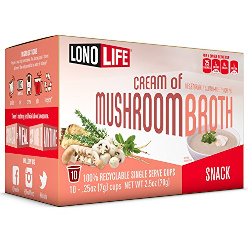 Lonolife Cream of Mushroom Broth Snack, Single Serve Cups, 10 Count