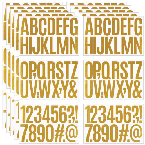 YNHAY 480 Pcs Waterproof 3" Vinyl Letter Stickers, Number Stickers, Gold