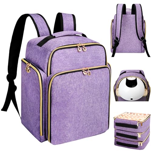 ahzske Nail Polish Organizer Backpack Holds 126 Bottles& Nail Lamp,