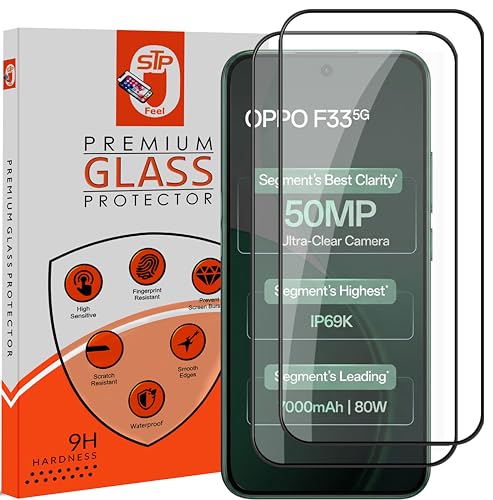 Image of STP FEEL Premium Tempered Glass Screen Protector Guard Compatible For Oppo F33 5G (6.57 Inch, Pack of 2) | Edge to Edge Coverage With Easy to installation kit for Smartphone