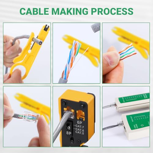 SGILE RJ45 Crimping Tool Kit, Pass Through Crimper Stripper Cutter, All-in-One for Cat5 Cat6 Cat7, Ethernet Crimp Tool Kit Network Tool Kits, Computer Maintenance LAN Cable Tester, Network Repair Kit 8 SGILE RJ45 Crimping Tool Kit, Pass Through Crimper Stripper Cutter, All-in-One for Cat5 Cat6 Cat7, Ethernet Crimp Tool Kit Network Tool Kits, Computer Maintenance LAN Cable Tester, Network Repair Kit - Image 8