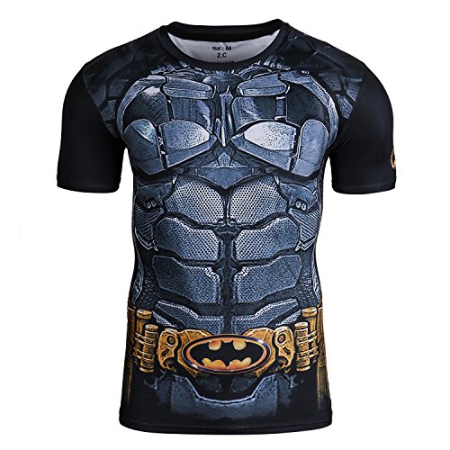 Nessfit Mens Compression Superhero T-Shirt Base Layer Gym Short Sleeve Top Running Thermal Workout (Small, Superhero 13)