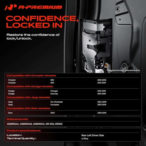 Image of A-Premium Rear Left Driver Side Door Lock Actuator Compatible with Dodge Charger /Journey 2011-2019 & Jeep Cherokee 2014-2019, Compass 2017-2019 & Chrysler 300 2011-2019, 200 2015-2016 & Ram 1500 2019