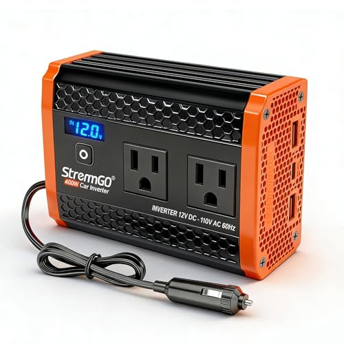 400W Car Power Inverter for Vehicles, Portable ​Charger Converter Dual AC Car Plug Adapter Outlet, USB 24W/30W Fast Charger, Car Cigarette Lighter Adapter for Laptop, Phone on Road Trip Esse
