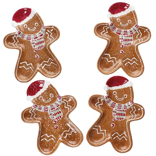 MamboCat Candyman Lot de 4 assiettes à biscuits bonhomme en pain d'épice I (L x l) 22 x 17 cm I Assiette d'hiver en faïence I Assiette de Noël pour biscuits, collations et pâtisseries I Avent