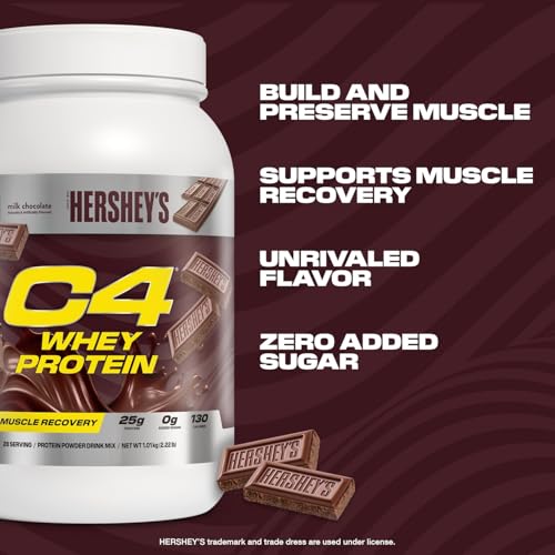Image of C4 Whey Protein Powder, Hershey's Chocolate - 25g Protein, 0g Added Sugar, 130 Calories Per Serving, Supports Muscle Recovery, 28 Servings, Premium Whey for Post-Workout