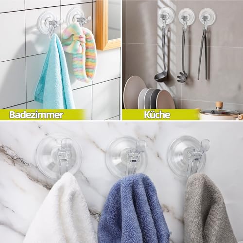 Antimbee 3 Stück Suction Cups with Hooks, Transparenter Aufhänger mit Saugnapf, Abnehmbare Saugnäpfe für Dusche, Badezimmer, Glas, Tür, Küche, Maximale Hängung bis zu 5kg auf Glatten Oberflächen