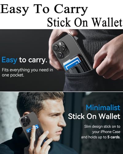 Image of Phone Card Holder Wallet with Stand, Hold 6 Card for iPhone Andriod | Stretch fabric card holder stick on back of phone case. Built-in stand for hands-free viewing. Holds 6 credit /ID cards