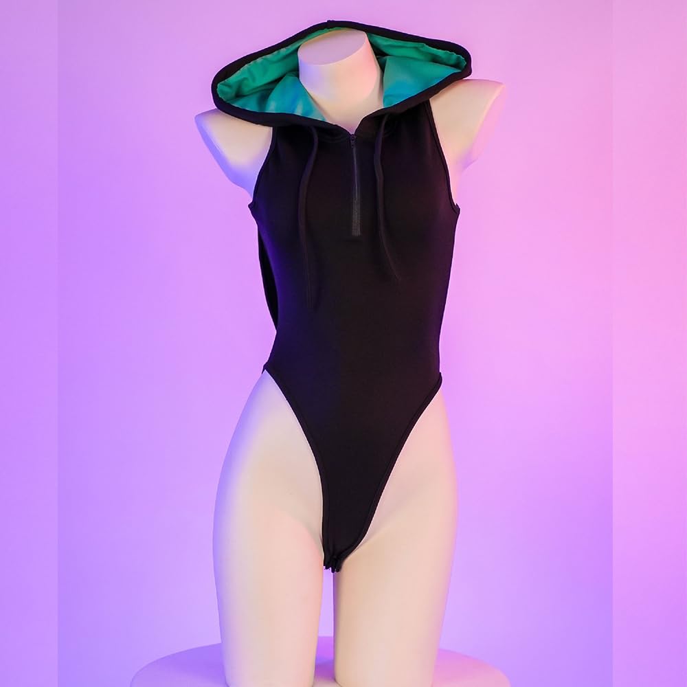 QNCLO Women's sexy cosplay tight fitting anime cute jumpsuit anime Japanese cute lingerie with hat anchor performance suit: Black