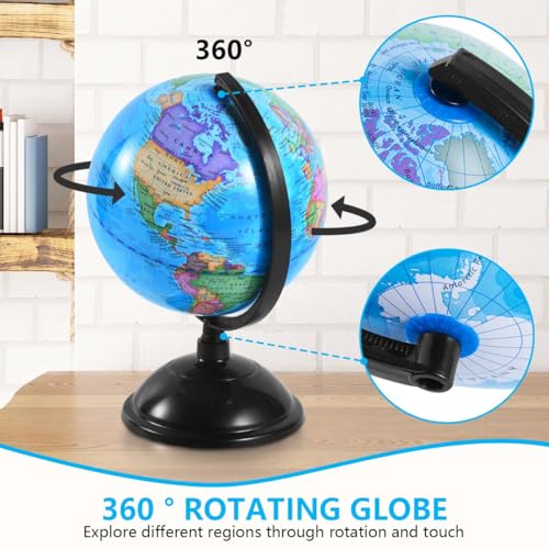 image for KISEER 8 Inch World Globe with Stand Rotating Earth Spinning Globe for