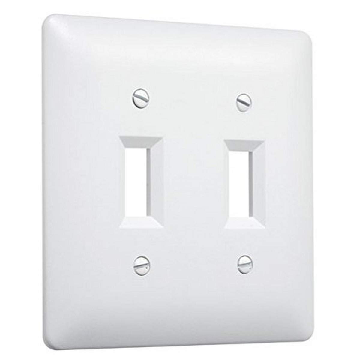 TayMac4400W Paintable Double Toggle Light Switch Wall Plate Cover, White, 2-Gang