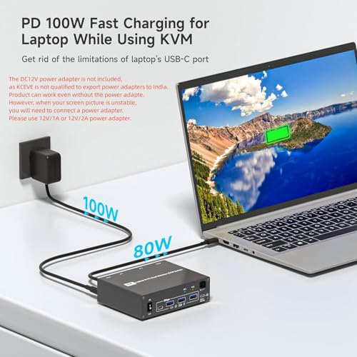Image of KVM Switch 2 Monitors 2 Computers USB C + HDMI, Dual Monitor USB 3.0 USB Typc C KVM Switcher Supports 4K@60Hz for 2 Computers Share Keyboard, Mouse and Monitor