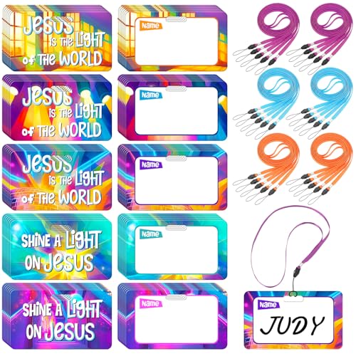 Ctosree 50 Set Vbs Name Tags with Lanyards 2026 Christian Bible Name Badges Religious Theme Label with Activity Rope for Vacation Bible Church Summer Camp Supplies