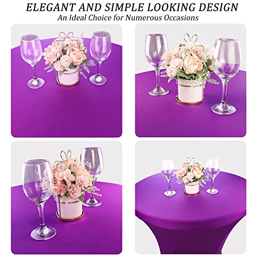 Image of 4 Pack Spandex Stretch Table Cover - 32x43 Inch Square Corners, Fitted High Top Tablecloth for Cocktail, Round, Bar, Weddings, Birthday, Banquet, Outdoor Party (Purple)