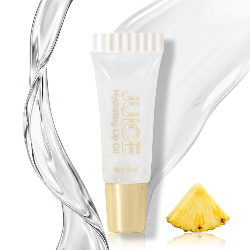 Lip Oil Moisturizing Shiny Lip Gloss Fruit Flavored Tinted Lip Plumper Glass Lips Shine Shea Butter Vitamin E Natural Lip Care Non-Sticky Hydrating Gloss for Women (#04 Tropical Pineapple)