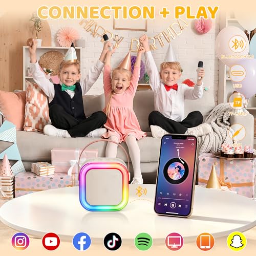 Machine à karaoké Bluetooth avec 2 microphones sans fil à réduction de bruit beige
