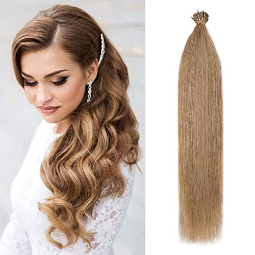100 Strands Smooth Straight Pre Bonded Fusion Keratin I Tip Human Hair Extensions 0.5g per strand 50g/pack 16" #27 Dark Blonde