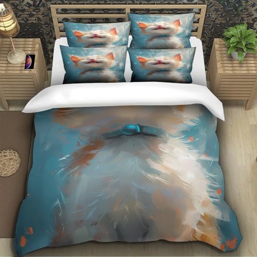 Housse de couette chaton mignon 140x200 parure lit microfibre