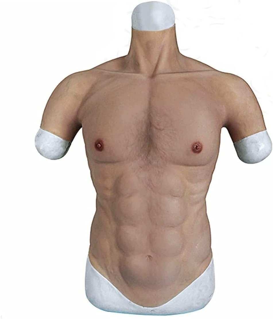 High Neckline Silicone Muscle Chest, Silicone Muscle Suit Fake Muscle Realistic Fake Chest Costume(Tan,Upgrade)