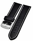  Uhrenarmband schwarz mit weisser Naht 22mm Kalbleder NEU 3803