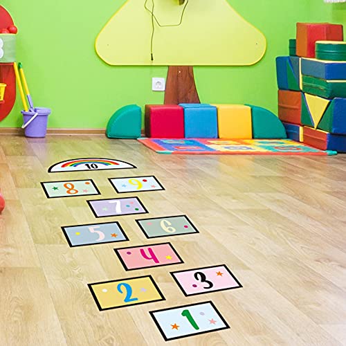 20Pcs Funny Number Hopscotch Game Floor Stickers, Kmotasuo Creative Cartoon Floor Decals For Kids, Diy Digital Grid Game Wall Decal For Bedroom Ground Corridor Nursery #TOP3