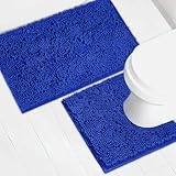 AINAHYVA Bathroom Rugs Chenille Bath mat 2 Piece Set, Super Absorbent, Strong PVC Non Slip Backing, Bath mats for Bathroom, Plush Shaggy, Thick, Machine Washable, Bathtub, Toilet.(Royal Blue)