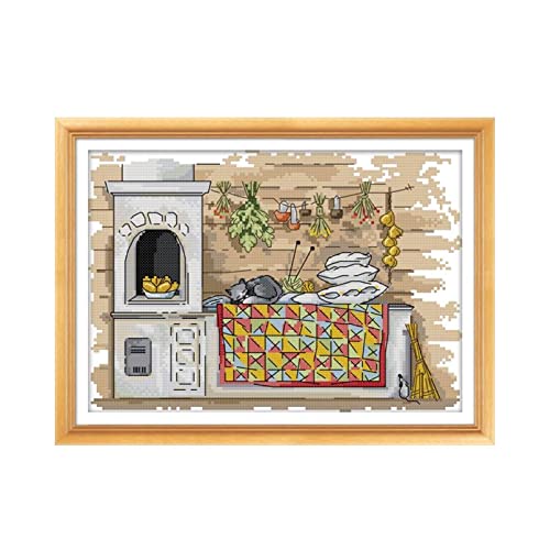 Point de Croix Chat endormi près du poêle une broderie pleine de nostalgie - 2