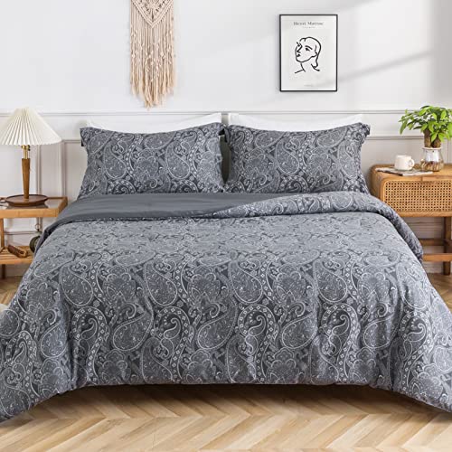 Kacemoo Dark Grey Twin Paisley Comforter Set - Lightweight Microfiber Boho Floral Printed Bedding Comforter Set Soft Breathable Pattern Down Alternative Reversible Comforter Sets Cover All Season Use #TOP4