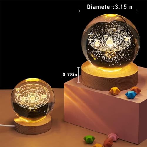 Image of Crystal 3D Galaxy Ball Night Light | Dimmable Engraved LED Glass Ball Table Lamp with USB and Wooden Base for Home Decor|Office|Birthday Gift & Kids Bedroom|Decoration (Planet)