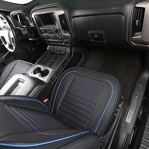 Image of JOJOBAY Chevy Silverado Seat Covers,GMC Sierra Seat Covers,Custom Fit 2007-2026 1500 2500HD 3500HD Crew Double Extended Regular Cab,LT LZT RST Trail Boss(Front Pair,Black Blue)
