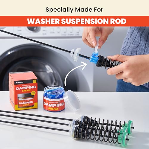Image of Damping Grease Kit for Washing Machine Suspension Rods with Foam Inserts | High-Viscosity 35,000 CST Blue 100g Dampening Grease for Toilet Seat & Washer Shock Absorption Lubricants