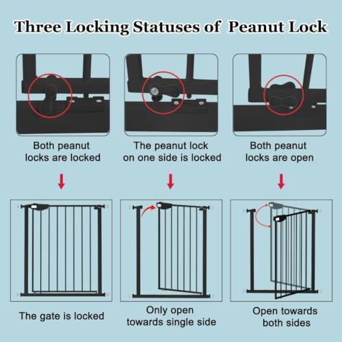 Image of WAOWAO Triple Lock Baby Gate 49.21-66.54 inch Extra Wide Metal 30 inch Tall Black