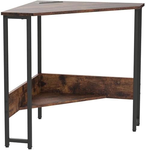 Miniatura 5 de Tangkula Escritorio esquinero con toma de corriente y puertos USB escritorio triangular para computadora con estación de carga estante de