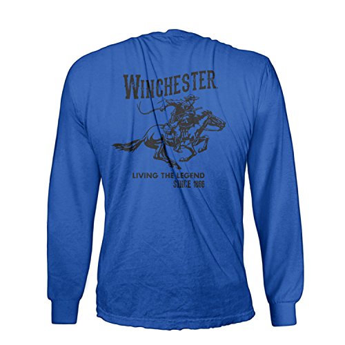 Official Winchester Mens Cotton Vintage Rider Graphic Printed Long Sleeve T-Shirt (Medium, Royal)