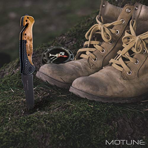 Motune® 2-hand Folding Knife 3-in-1 KP20 - Sharp Pocket Knife With Wooden Handle - Two-hand Knife With Titanium Blade Made Of Stainless Steel - Outdoor Knife With Whetstone And Belt Bag - Image 7