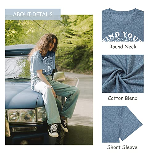 Find Your Road Shirt For Women Camping T-Shirt Travel Shirt Novelty Mountain Graphic Printed Casual Athletic Short Sleeve Round Neck Tee Tops(Blue M) #TOP4