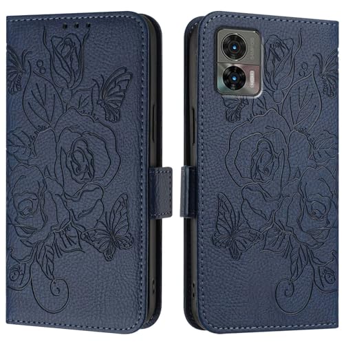 Étui pour Motorola Edge 30 Neo : housse portefeuille en cuir PU bleu avec porte-cartes intégré