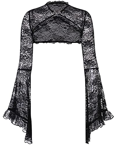 Bolero de encaje gótico para mujer con manga acampanada elegante