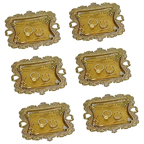 Funly mee Small Antique Trinket Dish Vintage Jewelry Tray, Ring Holder (Gold-6PACK) Cover