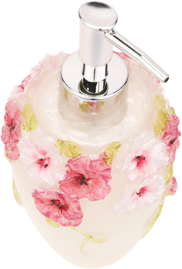 VOSAREA 300ml Portable Refillable Squeeze Bottle with Elegant Light Green Floral Design, Multifunctional Resin Pump Dispenser for Shampoo, Conditioner, and Hand Soap, for Travel and Home
