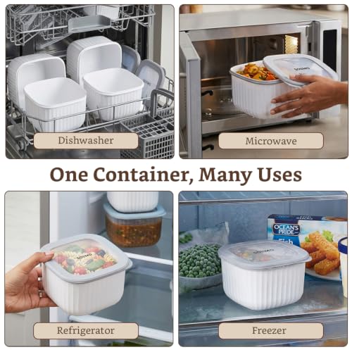 Image of Amazon Basic Plastic Elegant Square Storage Containers Food Grade Set of 4 (2.3L Each) | Microwave, Freezer, Dishwasher & Refrigerator Safe, Stackable Kitchen Containers (Grey)