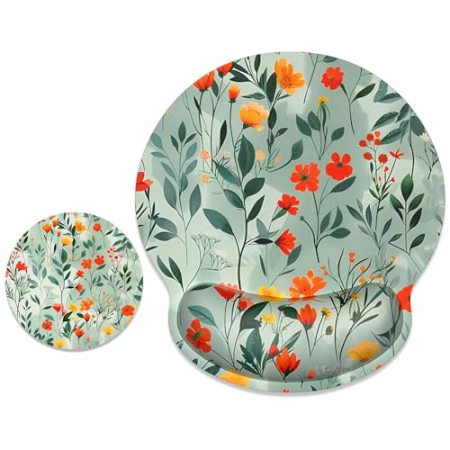 ITNRSIIET Ergonomic Mouse Pad with Wrist Support Wrist Rest Smooth Surface Non-Slip Rubber Base Comfortable Office Supplies Pain Relief, 9.8 x 9.1 inches, Beautiful Flowers