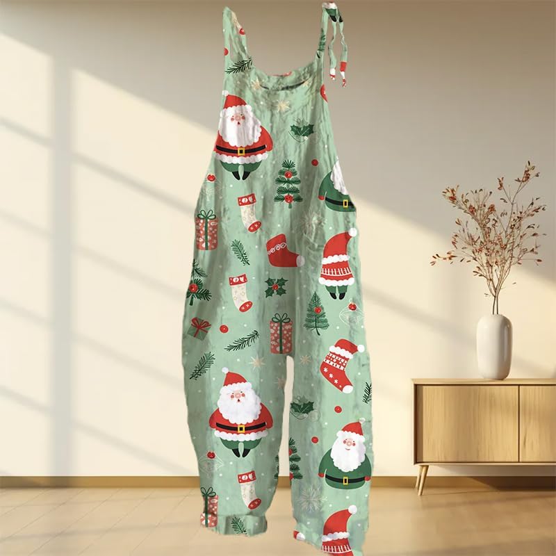 Bengbobar Plus Size Overalls for Women 3D Printed Christmas Jumpsuits Spaghetti Strap Romper Wide Leg Overalls with Pockets - Image 2